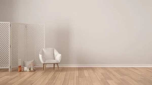Scandinavian minimalist white background with armchair, screen,