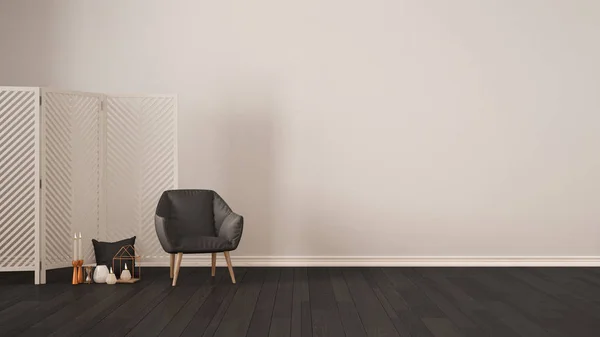 Escandinavo minimalista fondo blanco con sillón, pantalla , — Foto de Stock