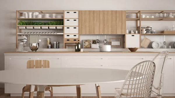 Крупный план белой деревянной кухни, скандальная классика — стоковое фото