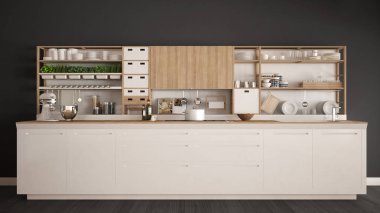 Minimalist Beyaz ahşap mutfak aletleri yakın çekim, SCANDI ile