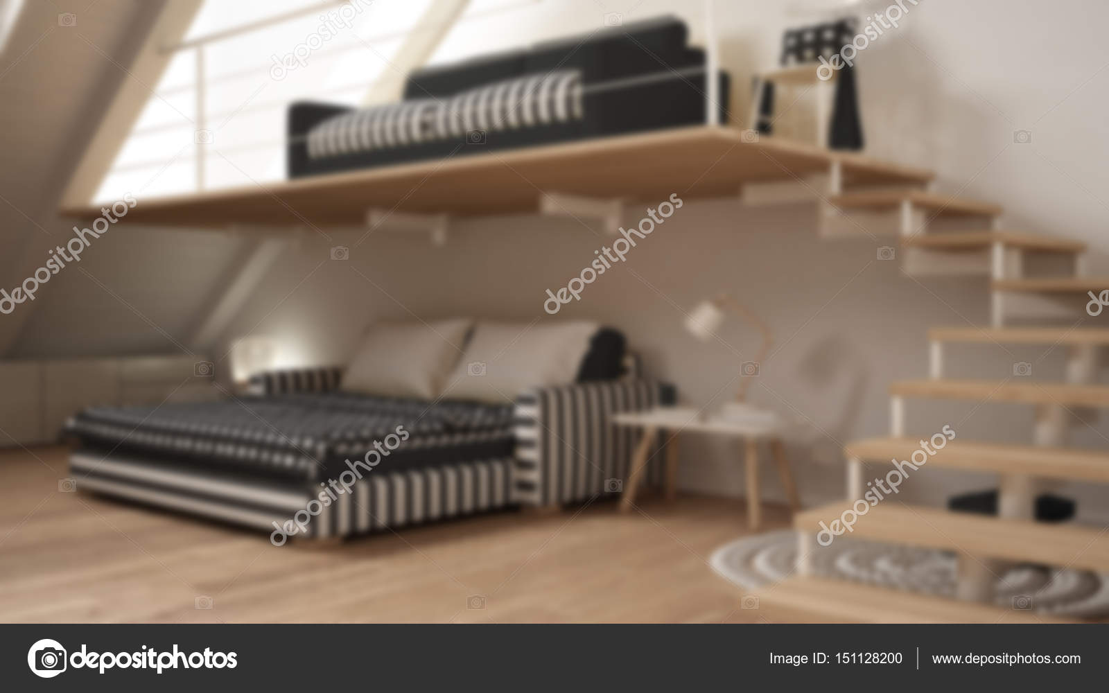 Blur Background Interior Design Loft Mezzanine One Room