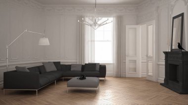 Firep ile klasik vintage oturma odasında Modern minimalist kanepe