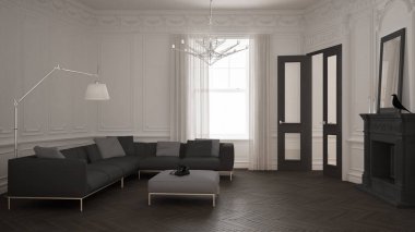 Firep ile klasik vintage oturma odasında Modern minimalist kanepe