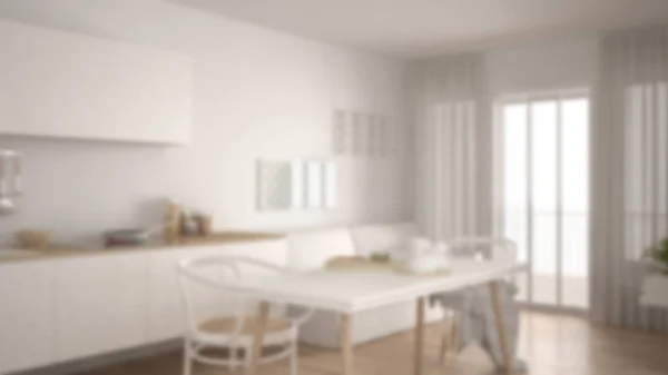 Blur fundo design de interiores, cozinha escandinava com sofá — Fotografia de Stock