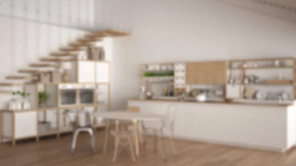 Θάμπωμα φόντου εσωτερικό σχεδιασμό, μινιμαλιστικό λευκό ξύλινο κουζίνα — Φωτογραφία Αρχείου