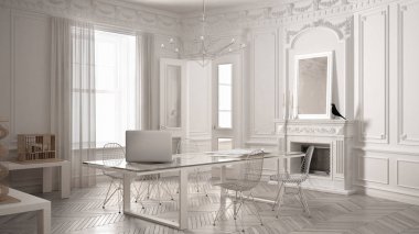 Klasik vintage odası şömineli Modern minimalist ofiste,
