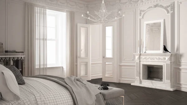Modernes skandinavisches Schlafzimmer im klassischen Vintage-Wohnzimmer mit — Stockfoto