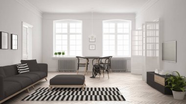 Kanepe ve yemek masası, SCANDI parlak minimalist oturma odası