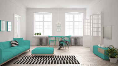 Kanepe ve yemek masası, SCANDI parlak minimalist oturma odası