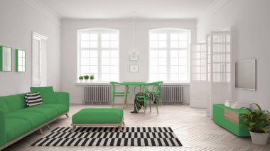 Kanepe ve yemek masası, SCANDI parlak minimalist oturma odası