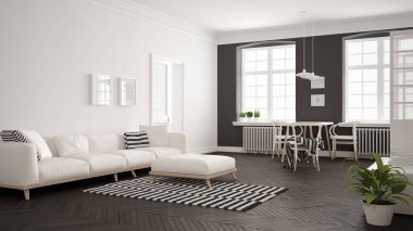 Kanepe ve yemek masası, SCANDI parlak minimalist oturma odası