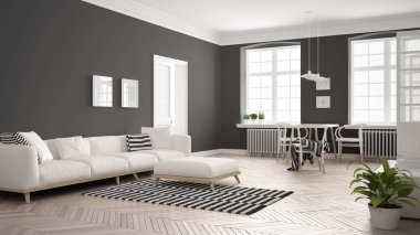 Kanepe ve yemek masası, SCANDI parlak minimalist oturma odası