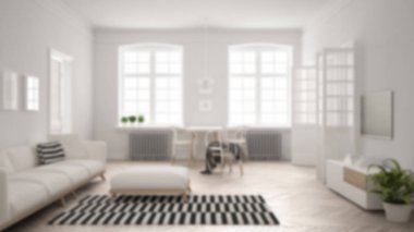 Arka plan dekorasyon, aydınlık minimalist oturma odası w bulanıklık