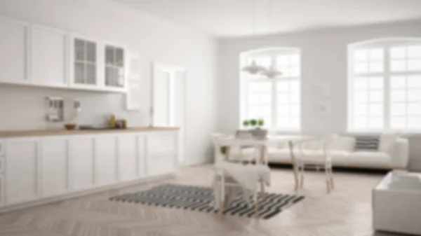 Diseño interior de fondo desenfoque, cocina moderna minimalista con — Foto de Stock