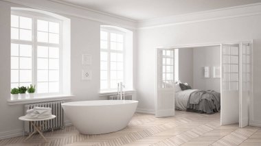 Yatak odasında backg minimalist İskandinav beyaz banyo