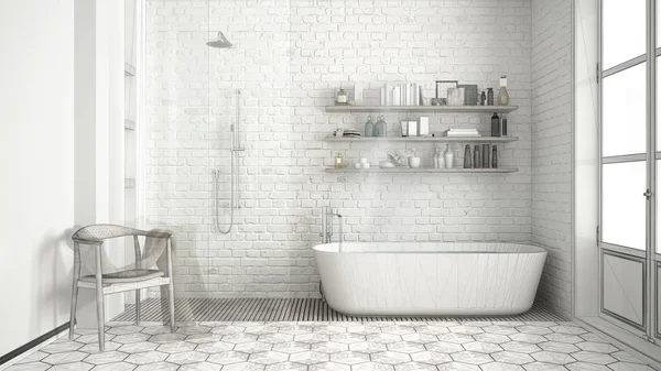 Proyecto inacabado de escandinavo clásico baño vintage, ske —  Fotos de Stock