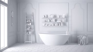 Toplam beyaz İskandinav banyo, klasik beyaz vintage Interio