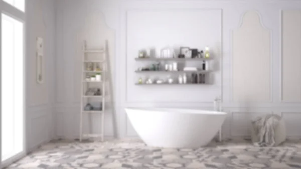 Дизайн интерьера в размытом фоне, скандинавская ванная комната, классика — стоковое фото
