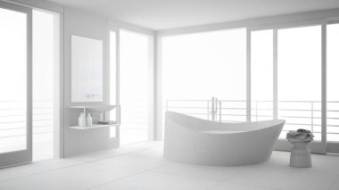 Toplam beyaz minimalist banyo büyük banyo küveti ve panoramik 