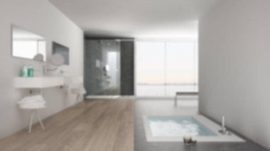Arka plan iç tasarımı, minimalist beyaz banyo ile bulanıklık 