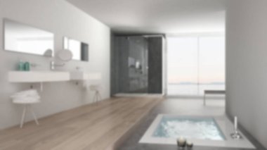 Arka plan iç tasarımı, minimalist beyaz banyo ile bulanıklık 