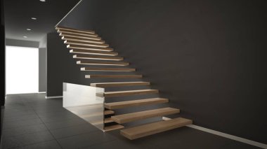 Modern giriş salonu ile ahşap merdiven, minimalist gri Inte