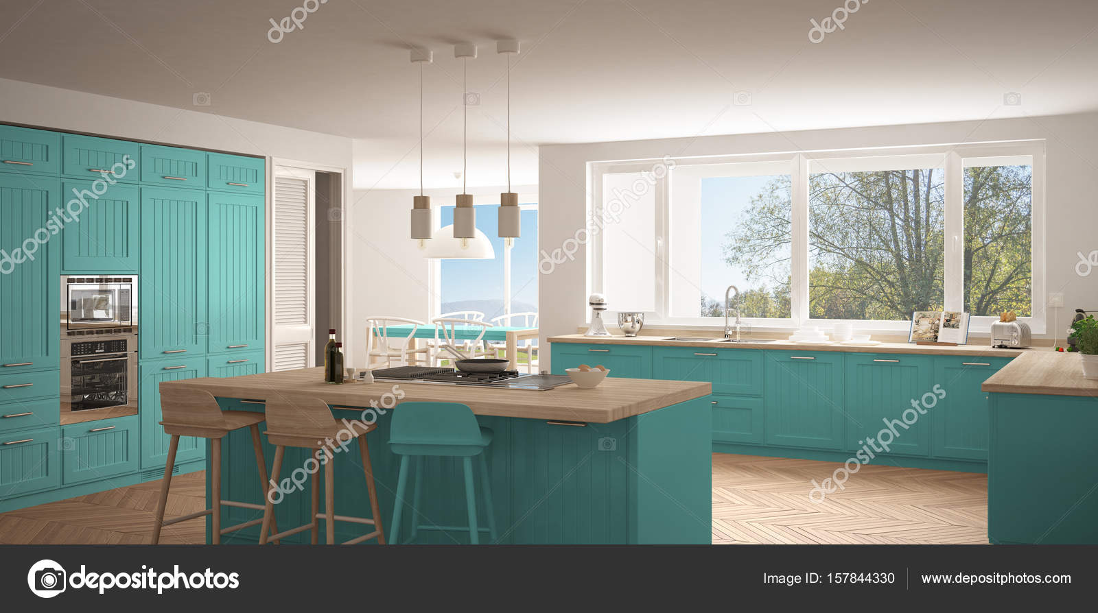 Cozinha Moderna Da Escandin Via Com Janelas Grandes Panorama Cozinha Moderna Da Escandin Via Com Janelas Grandes Panorama
