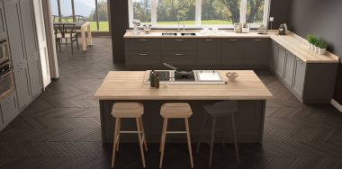 Büyük pencereler, panorama klasik modern İskandinavya mutfak wh