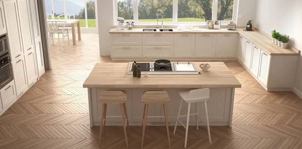 Büyük pencereler, panorama klasik modern İskandinavya mutfak wh