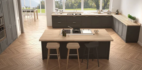 Büyük pencereler, panorama klasik modern İskandinavya mutfak wh