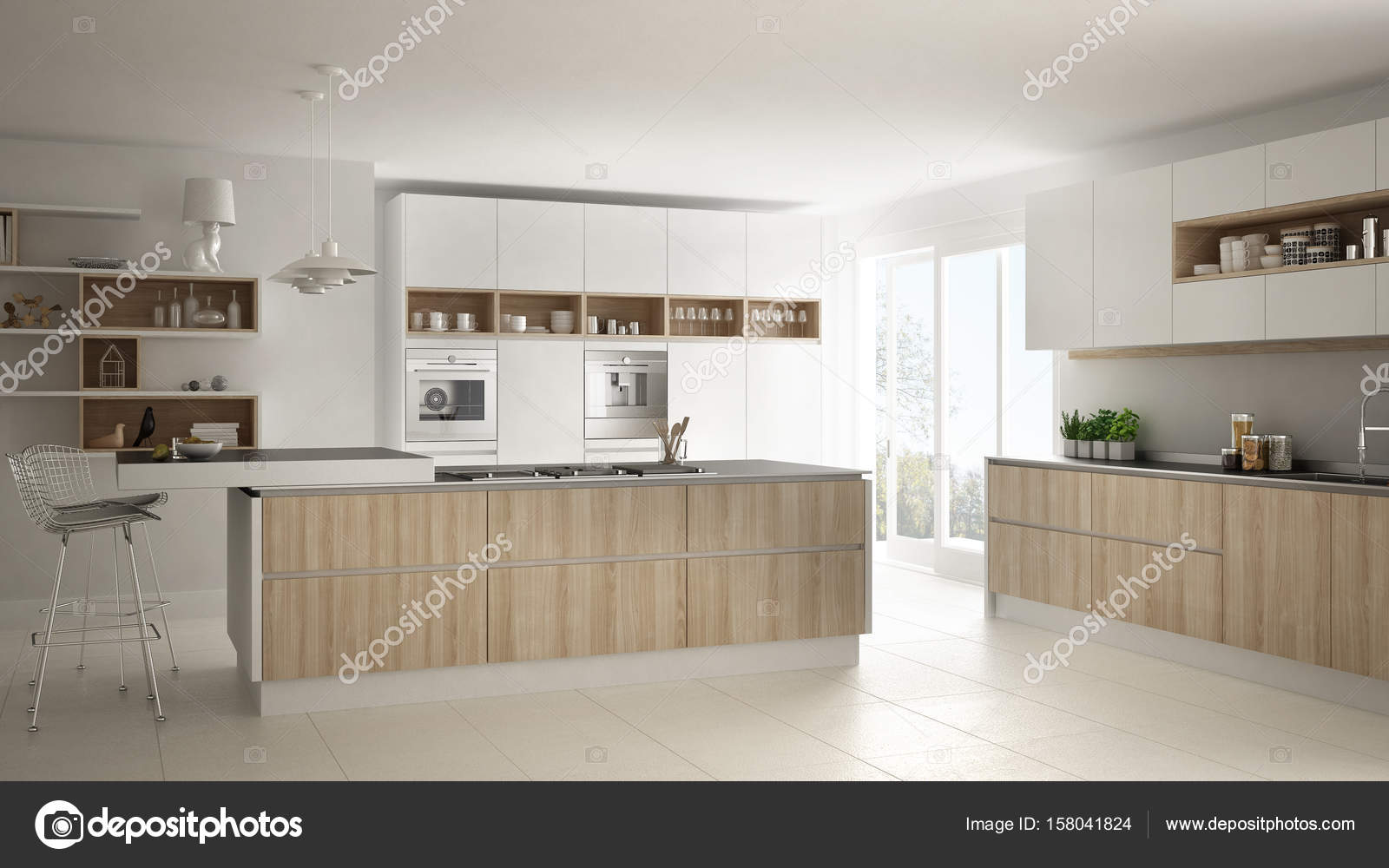 Moderna Cozinha Branca Com Detalhes Em Madeira E Brancos Moderna Cozinha Branca Com Detalhes Em Madeira E Brancos