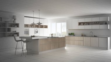 Modern İskandinav mutfak, kroki abstra, tamamlanmamış proje