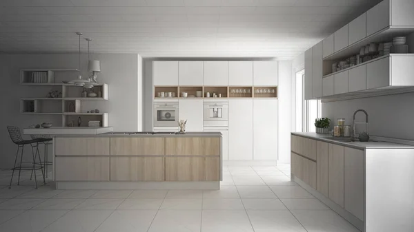 Proyek yang belum selesai dari dapur skandinavia modern, sketsa abstra — Stok Foto