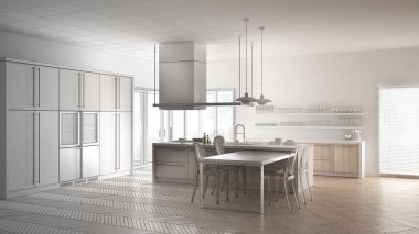 Tablo, minimalist modern mutfak, tamamlanmamış proje ch