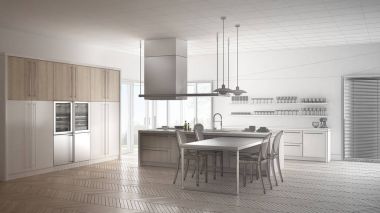 Tablo, minimalist modern mutfak, tamamlanmamış proje ch