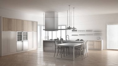 Tablo, minimalist modern mutfak, tamamlanmamış proje ch