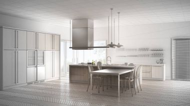 Tablo, minimalist modern mutfak, tamamlanmamış proje ch