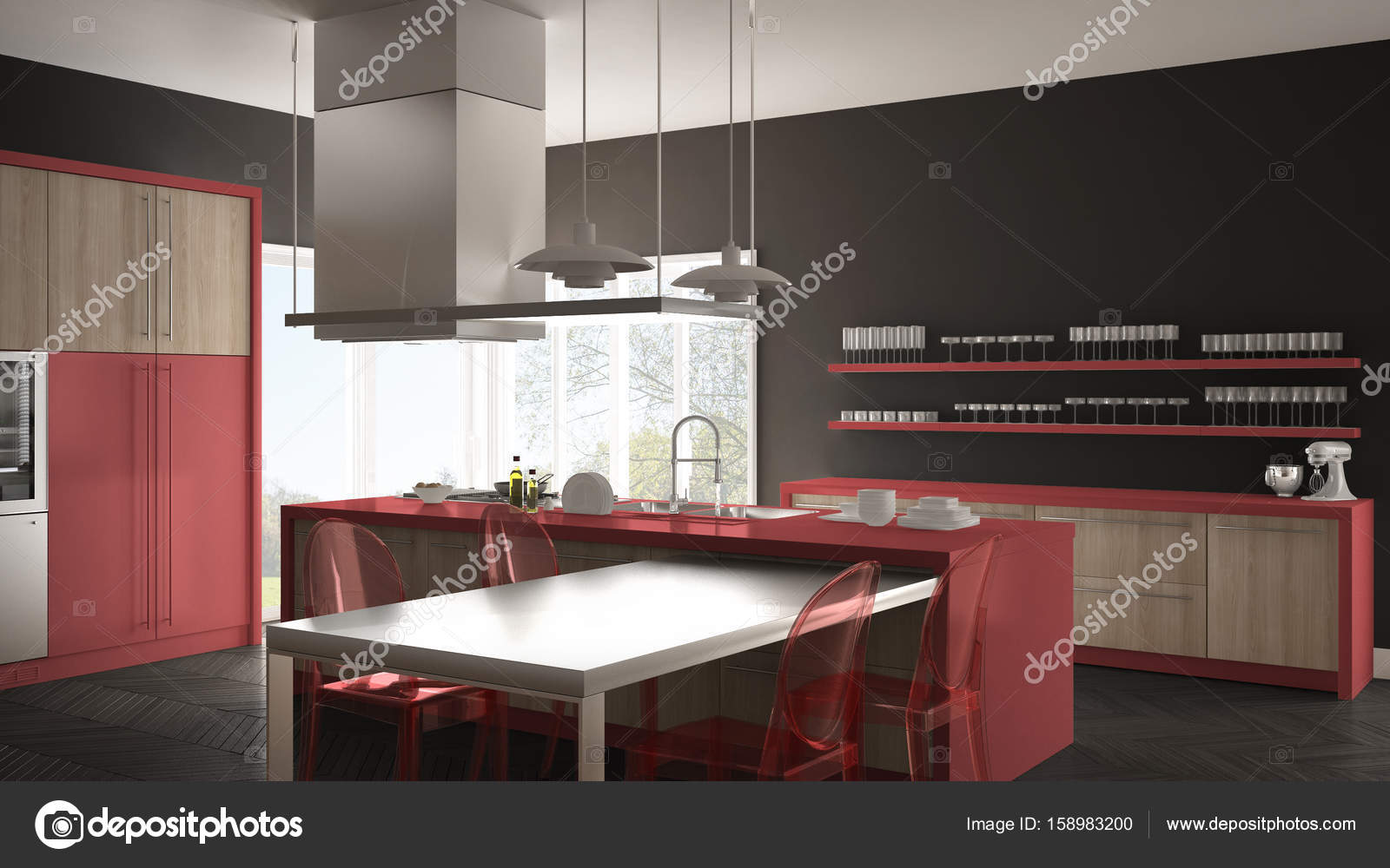Minimalista E Moderna Cozinha Com Mesa Cadeiras E Parquet Piso Minimalista E Moderna Cozinha Com Mesa Cadeiras E Parquet Piso