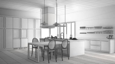 Tablo, minimalist modern mutfak, tamamlanmamış proje ch