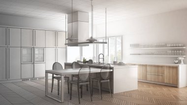 Tablo, minimalist modern mutfak, tamamlanmamış proje ch