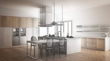 Tablo, minimalist modern mutfak, tamamlanmamış proje ch