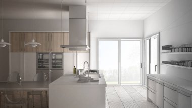 Tablo, minimalist modern mutfak, tamamlanmamış proje ch