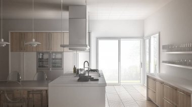 Tablo, minimalist modern mutfak, tamamlanmamış proje ch