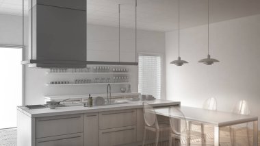 Tablo, minimalist modern mutfak, tamamlanmamış proje ch