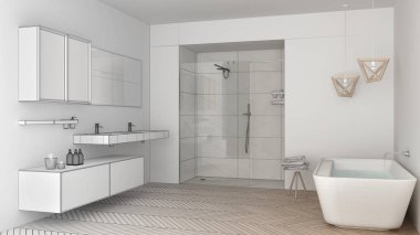 Tamamlanmamış proje minimalist parlak banyo ile Çift Kişilik günah