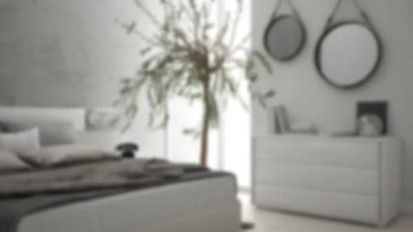 Rozostření pozadí interiérového designu, minimalistický moderní ložnice ŽÁ — Stock fotografie