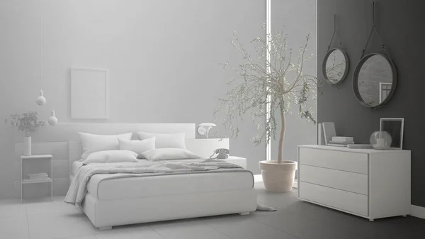 Progetto incompiuto di camera da letto moderna minimalista, abstra schizzo — Foto Stock