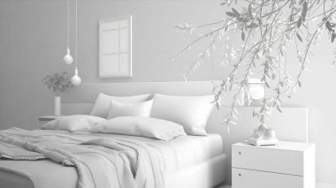 Modern yatak odası, minimalist iç desig toplam beyaz proje