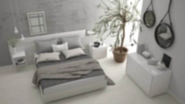 背景インテリア デザイン、ミニマル モダンなベッドルームのウィットをぼかし — ストック写真