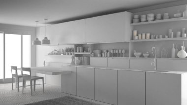 Ben beyaz minimalist modern mutfak, toplam tamamlanmamış proje